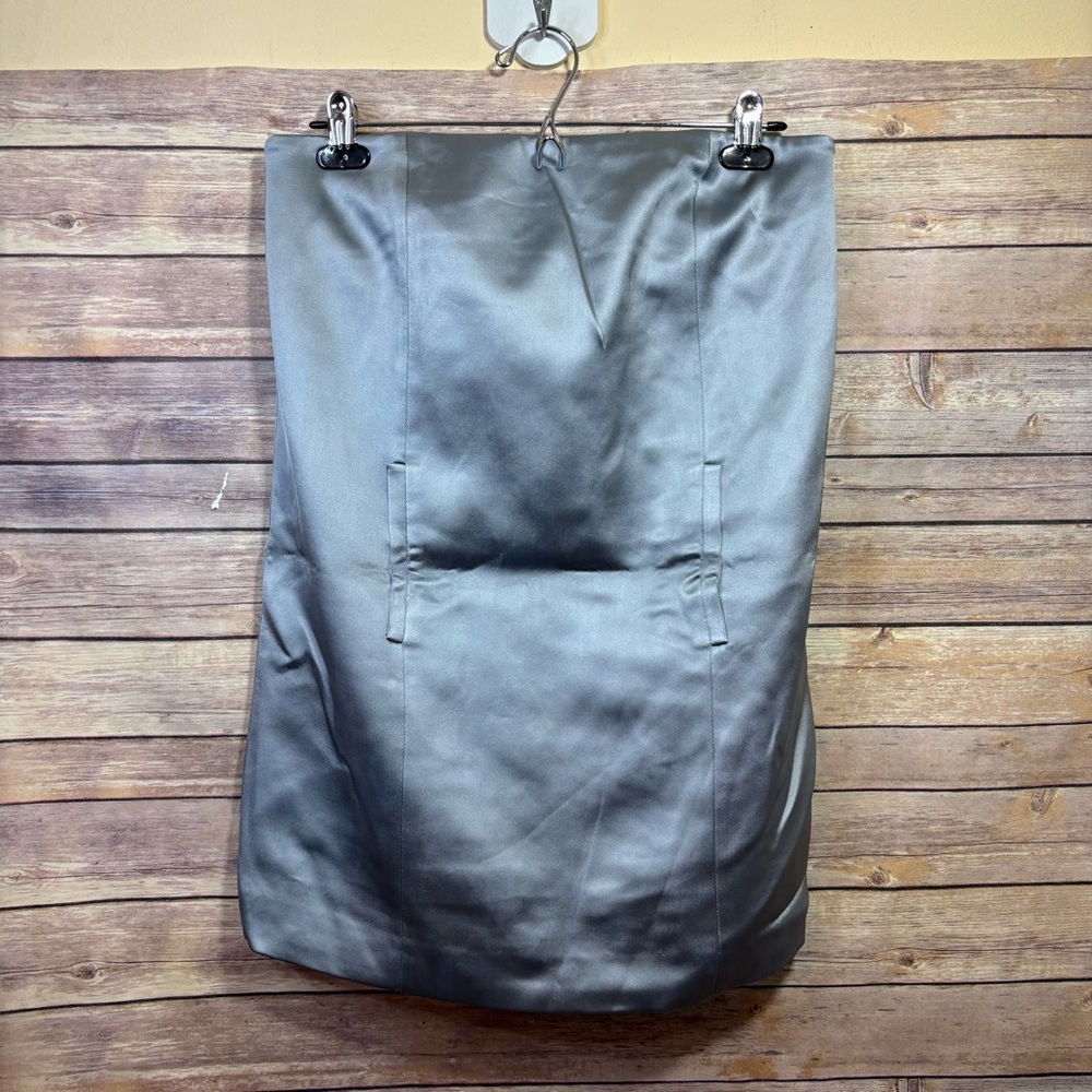 L'acadamie Satin Strapless Mini Dress Size Small Silver Blue